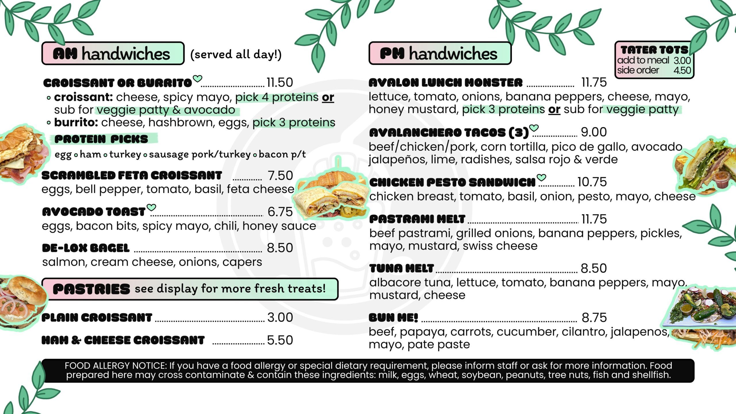 Avalon Cafe and Boba Menu